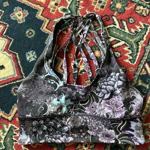 lululemon Floral Strappy Sports Bra - Black and Purple